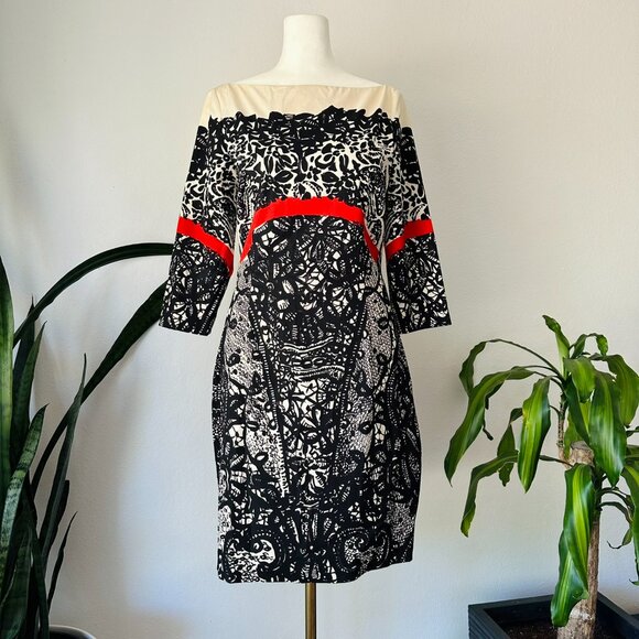 Prabal Gurung Lace Print Fall 2011 dress 8 Sarah Jessica Parker black/cream/red - Picture 3 of 16